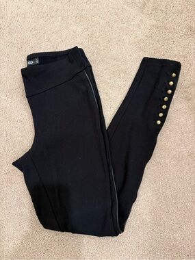 Black Ponte Leggings with Gold Button Detail